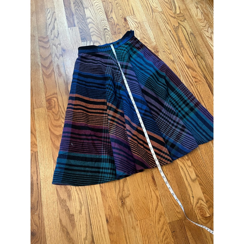 Vintage Summit of Boston Plaid Wool Midi Skirt Blue Purple A-Line Lined XS - Picture 4 of 6